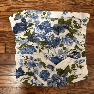 Reformation Blue and Green Floral Strapless Top